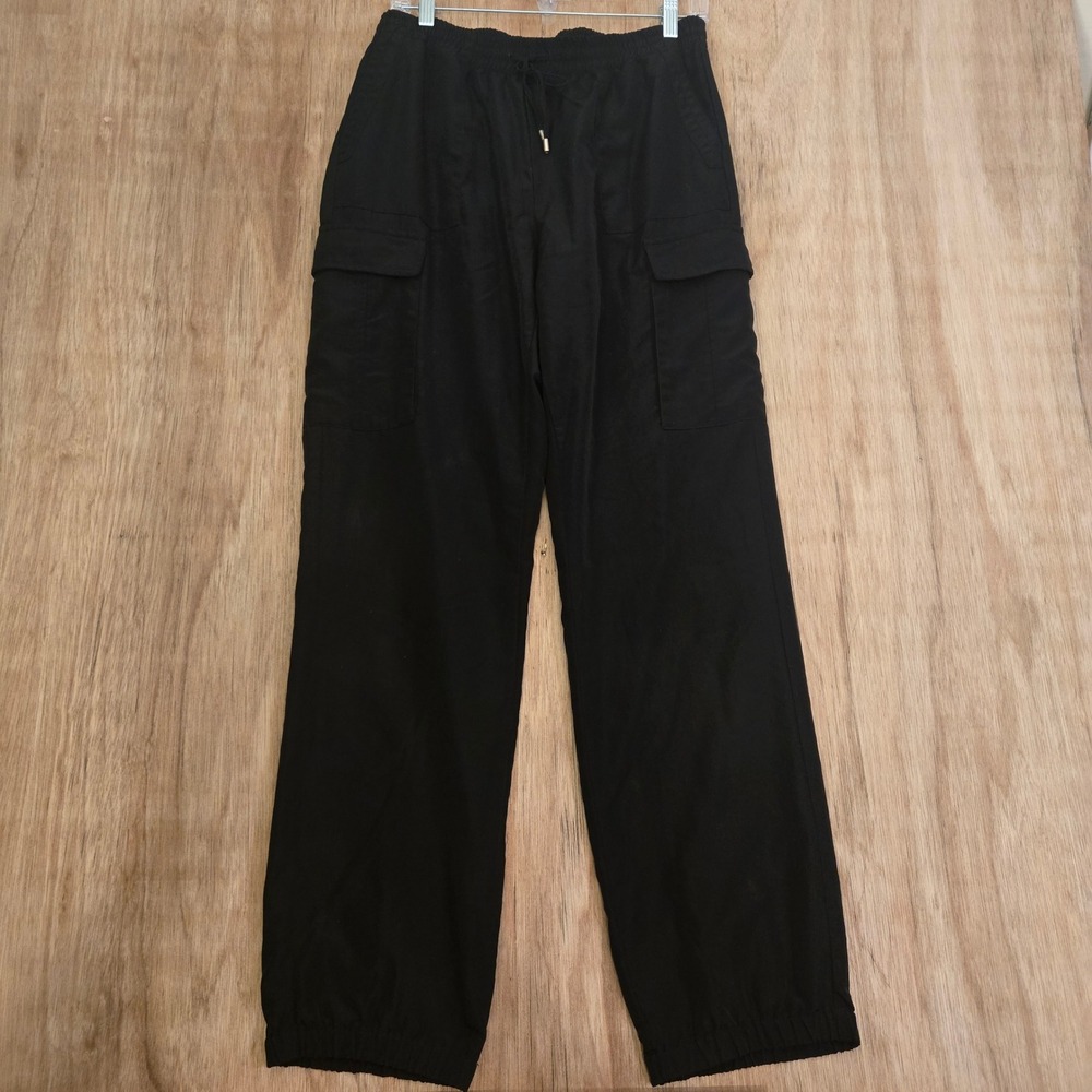 Metrostyle Women's Size MT Black Elastic Waist Drawstring Jogger Cargo Pants